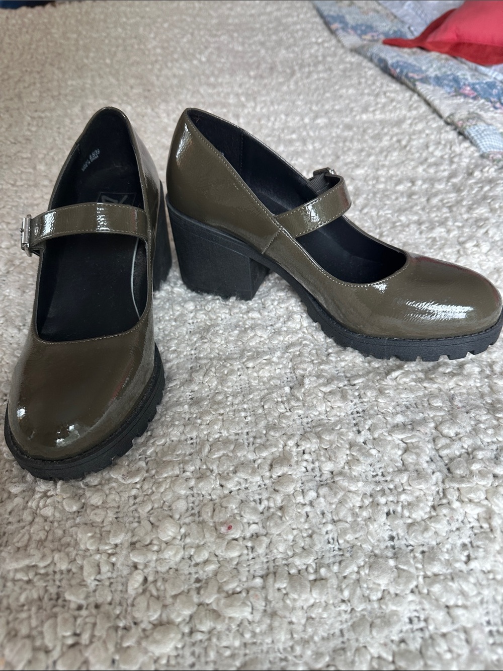 Dirty Laundry Olive Green Patent Mary Jane Block Heels